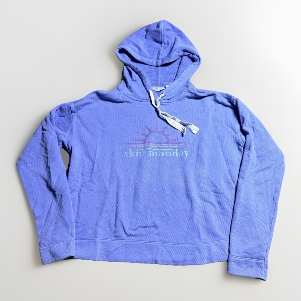 Vineyard Vines Large Cropped Hoodie SKIP MONDAY Marlin Blue‎ Size L